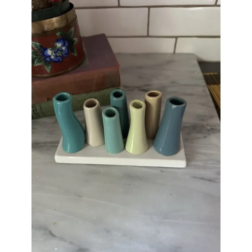 Chive Ceramic Studio Pooley Vase Flower Bud Vase With 8 Tube Shapes Multicolor